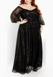 CITY CHIC Ariel Luxe Maxi Dress Black Sequin Plus Size XS/14 NWT [RRP $449.95]