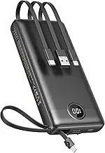 Power Bank with Built in Cables, 20000mAh Portable Charger with 5 Outputs & 2 Inputs and LED Display, External Battery Bank for iPhone/iPad/Samsung Galaxy and Travel (Black)