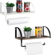 Farmhouse Wall Mounted Paper Towel Holder with Shelf for Kitchen - White, Brown