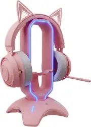 RGB Gaming Headset Stand - 3 in 1 Pink with Mouse Bungee and 2 Port USB Hub Char