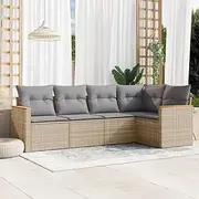 Patio Furniture Sets 5 Piece Garden Sofa Set with Cushions Beige Poly Rattan