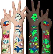 Marine Animal Luminous Tattoos, Waterproof glow Temporary Tattoos for Kids, Glow In The Dark Tattoos for Boys and Girls,Ocean theme Fluorescent Reward Stickers, Face Makeup Fake Tattoos,Giftsfor for Children