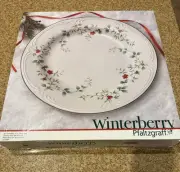Pfaltzgraff Winterberry Glass Serving Platter Tray Round 14" Christmas Holly Box