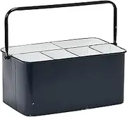 Farmhouse Metal Storage Caddy with 6 Compartments and Handle, Distressed Blue and White