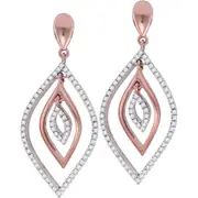 10kt Rose Gold Womens Round Diamond Nested Oval Dangle Earrings 3/8 Cttw