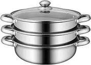 3 Tier Stainless Steel Steamer Pot - Dual Layer Multi-purpose High Soup Pot With Comfortable Heat Resistant Handle, Large Capacity