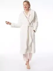 Tourance Kristine Robe Ivory Medium Luxurious Soft Microfiber Bathrobe Women USA