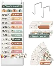 Godery Boho Daily Schedule Pocket Chart for Classroom with 24 Cards，Welcome Back to School Classroom Decorations, White
