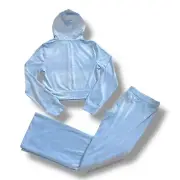Juicy Couture Velour Bling Tracksuit Hoodie Pants Light Blue SET Size LARGE NWT