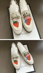 Gucci Strawberry Brixton Loafer Mules Flats Eur 37 / US 7