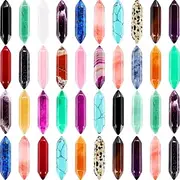 Ecation 40 Pieces Healing Crystal Wands Hexagonal Handmade Natural Amethyst Rose Quartz Chakra Reiki Points Faceted Prism Bars for Meditation Crystal Therapy, 1 Inch-1.4 inch