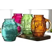 Circleware Family Recipe Glass Barrel Mugs, Set of 4, Assorted Colors, Glassware