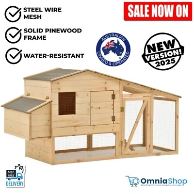 Wooden Cage Chicken Coop Rabbit Guinea Cage House Outdoor Hutch w/ Egg Box Ramp