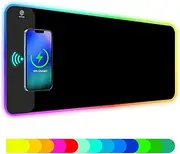 ToLuLu RGB Gaming Wireless Charging Mouse Pad, 5/7.5/10/15W 10 Light Modes LED Mouse Pad Computer Keyboard Mat Mousepad, 800x300x4MM Extended Large Desk Mat for Gaming, MacBook, Laptop, PC, Black