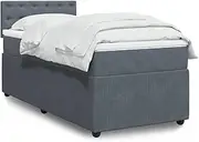vidaXL King Single Box Spring Bed – Velvet Dark Grey Bed with Pocket Spring Mattress & LED Lights