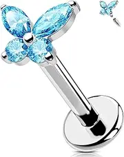 [OUFER Body Piercing] Labret Piercing Jewellery 16G 6/8/10/12 mm Lip Piercing Stud Internally Helix Earring Butterfly Tragus Bar 316L Stainless Steel Flat Back Earrings, 12mm