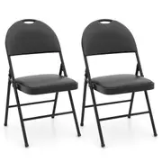 Giantex 2 Pack Folding Chair Stackable Chairs w/Metal Frame & Carry Handle Black