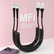 Coiled Lightning Cable, MFi Certified USB to Lightning Charger Cord with Data and LED, for Car CarPlay, for iPhone 14 13 12 11 Pro Max Plus Mini SE XS XR X 8 7 6 5, 2 Pack