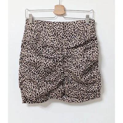 Zara JOIN LIFE High Waisted Animal Print Leopard Draped Fabric Mini Skirt Size L
