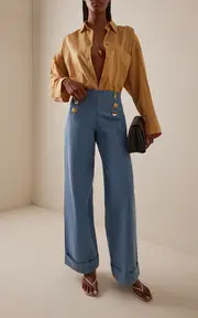 [FRANÇOISE] Exclusive Bijou Denim High-Waist Wide-Leg Pants