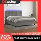 Box Spring Bed Queen Size Dark Grey Mattress LED Fabric 206x160 cm 5232