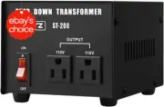 240V to 110V Step Down Transformer 200W Voltage Converter Ultra Portable Black
