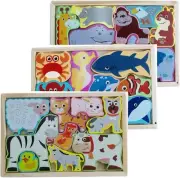 Wooden Animal Jigsaw Puzzle Toys for Toddler 2 3 4 Year Old, Toddler