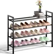 4-Tier Expandable Shoe Rack, 18”-33” Adjustable for Small Space, Black
