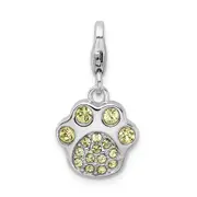 Sterling Silver Amore La Vita Rhodium-Plated Polished 3-D Enameled Paw Print Charm With Fancy Lobster Clasp
