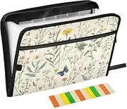 Quteprint 13 Pockets Expanding File Folder with Zipper Closure, Wildflowers Herbs Butterfly Accordion File Folder with Sticky Labels, Letter Size A4 Papers Expandable File Document Organizer