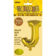 Alphabet J Foil Balloon - Gold