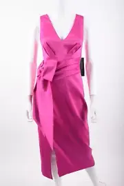 Aidan Mattox Womens Midi Dress Shutter Pleat Satin Bow Party Sz 8 Pink Flame NWT