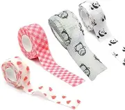 4 Rolls Self Adherent Cohesive Wrap Bandage Non-Woven Bandage Calluses-Proof Breathable 1.0 Inch x 5 Yards for School Students Panda & Cow & & Red Check 25mm x 4.5m