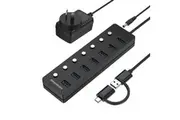 Simplecom 7 Port USB 3.0 Hub with Individual Switches and Power Adapter (CH375C)