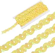 uxcell 5 Yard Sequins Beaded Lace Trim 0.6 Inch Wave Sequin Braid Trim Strip Paillette Ribbon for Crafts, Embellishments, DIY Sewing Costume, Yellow