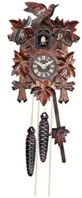 Engstler Quartz Cuckoo Clock 5-Leaves, with Singing Bird,Night Classical Brown
