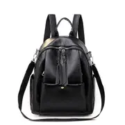 Multi-function Fashion PU Double Shoulder Bag Messenger Bag Ladies Backpack Handbag (Black)