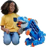 Hot Wheels City Ultimate Hauler, Transforms into Stomping T-Rex with Race Track, Lights and Sounds, Toy Storage for 20+ 1:64 Scale Cars