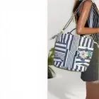 Authentic MARC BY MARC JACOBS Floral Striped Marine Blue Canvas Shoulder Bag NWT