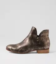 New Django & Juliette Faye Choc Metal Smudge Leather Ankle Boots Womens Shoes