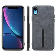 Denior For Apple iPhone XR Leather Case with Elastic Wallet Card Holder Slot Pocket Cover – Grey