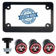 Metal Motorcycle License Plate Frame Black Tag Fasteners Kit ZOMBIE OUTBREAK RW