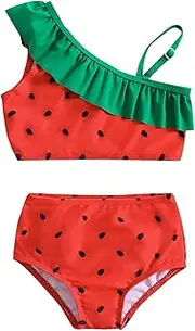 [Generic] Girl Practice Swimsuit Summer Toddler Girls Watermelon Printed Ruffles Two Piece Swimwear Swimsuit Bikini Swimwear Baby