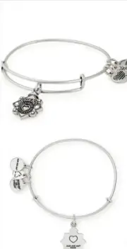 ALEX AND ANI Because I Love You Silvertone Charm Bracelet Swarovski Crystal