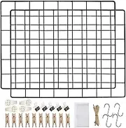 Wire Wall Grid Frame, Photo Panel, Memo Board, Picture Hanging Rack, Pack of 2 Black Display, Mesh Noticeboard for Office, Room DIY
