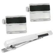 mila schon onyx white pearl cufflinks tie pin set msc12386st