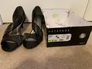 Metaphor Size 9 black heels with silver rhinestones