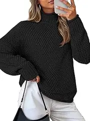ZESICA Women's Turtleneck Batwing Sleeve Loose Oversized Chunky Knitted Pullover Sweater Jumper Tops