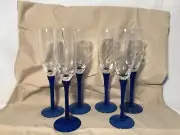 9" Tall Stemware, Blue Spiral Stem- Set of 6