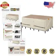 Waterproof 84x56 Inch Patio Table Cover - Light Tan & Khaki with Secure Straps